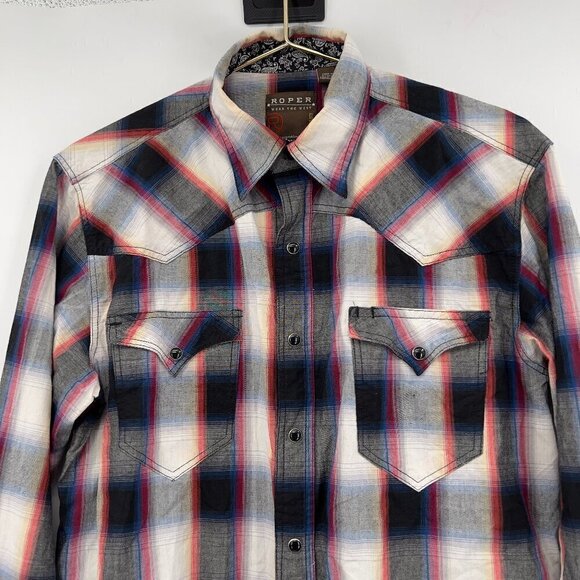 Roper Men's Large Ombre Plaid Long Sleeve Snap Western Black Shirt Size S - Picture 4 of 8